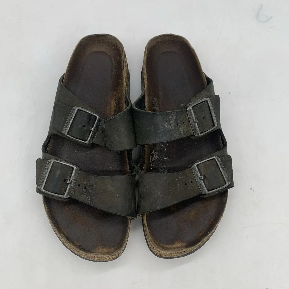 Birkenstock Sandals Womens 9 Mens 7 Brown Leather Comfortable Footbed Slides 260
